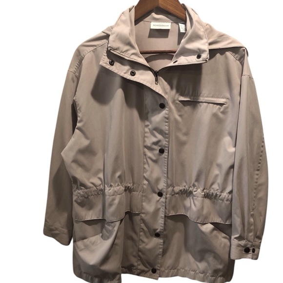Nordstrom Women’s PM Beige Zip Up Snaps Jacket Light Weight Hooded with pockets - Picture 1 of 6
